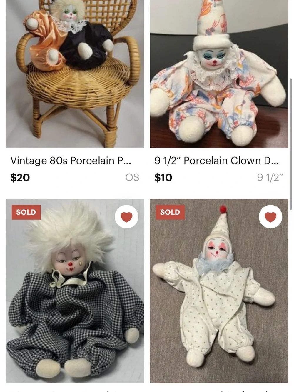 ISO Porcelain Clown Doll, clown beanbag doll, sandbag doll